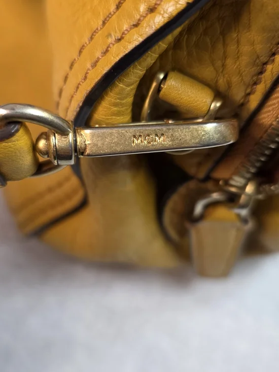 MCM Mustard Yellow Pebbled Leather Crossbody Satchel w/ COA - Picture 11 of 14